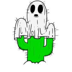 funny Cartoon Cactus Ghost Illustration for Halloween Decoration 