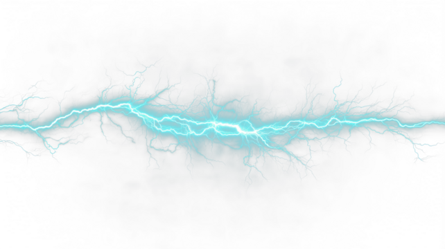 Powerful lightning strike PNG. Vertical blue thunder bolt.