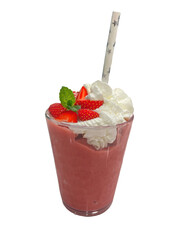 Strawberry Banana Homemade Smoothie with Strawberry Berry Mint and Whipped Cream Garnish Isolated