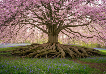 Springtime Walk Toward Blooming Cherry Tree