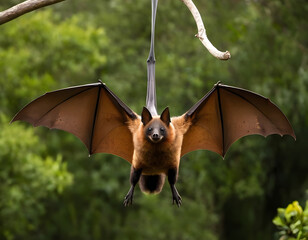 bat on the sky, Large flying fox bat flying with open wings