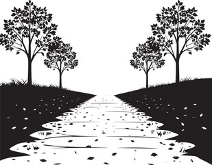  Forest Autumn Path Silhouette Vector Illustration