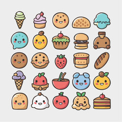 Collection of Cute and Colorful Cartoon Food Icons for Design Projects