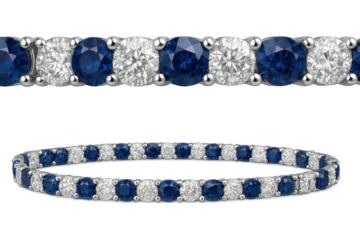 Luxurious diamond and sapphire tennis bracelet isolated on transparent background