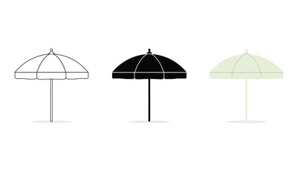 Obraz premium Vector art of three umbrella illustrations in different styles line art, silhouette, and color