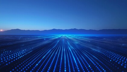 Futuristic data stream with mountain backdrop creates a dynamic and modern technology landscape, perfect for innovative and forward-thinking concepts
