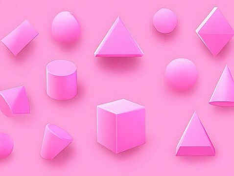 Monochrome pink geometric shapes arranged on a pink background for minimalist design