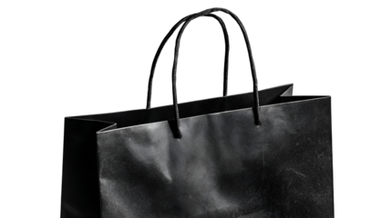 blank black shopping bag template isolated on transparent white background