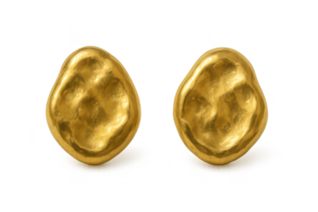 Two shiny golden abstract forms isolated on transparent background, metallic glow