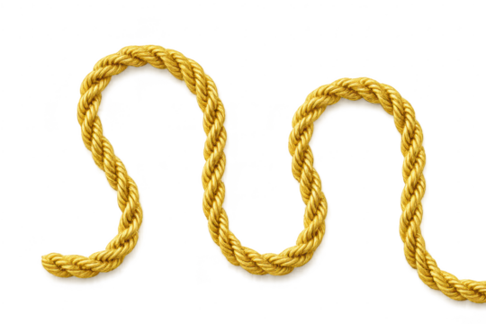 Golden braided rope winding in an elegant curve isolated on transparent background - Powered by Adobe