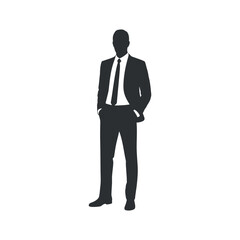 Businessman Silhouette Standing with Hands in Pockets on Transparent BG