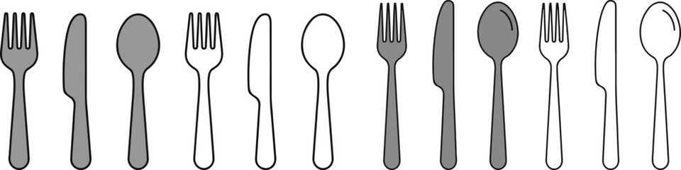 Set of fork knife spoon icons in flat style logotype menu vector illustration