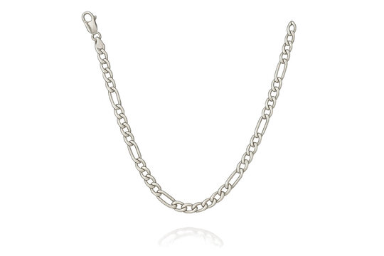 Elegant silver figaro chain necklace isolated on transparent background
