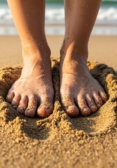 Barefoot Serenity: A Moment of Grounding on the Golden Sands Coastal Tranquility