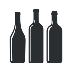 Wine Bottles Silhouettes on Transparent Background Vector Illustration
