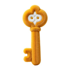 Plush vintage key, isolated on transparent background