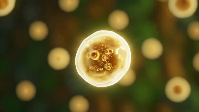 Detailed view of biological cells with golden hues in an abstract background  