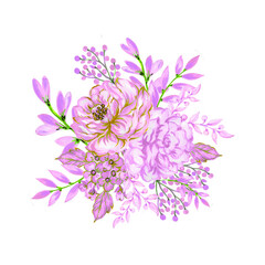 Fototapeta premium Elegant Flower Arrangement in Retro Style. Watercolor gouache Bouquet Illustration