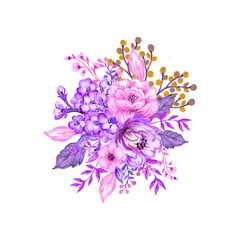 Fototapeta premium Elegant Flower Arrangement in Retro Style. Watercolor gouache Bouquet Illustration