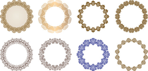 Collection of Eight Ornate Circular Decorative Frames with Intricate Patterns