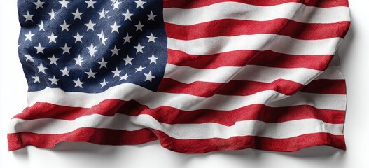 A close-up image of a fabric displaying alternating red and white stripes with blue stars