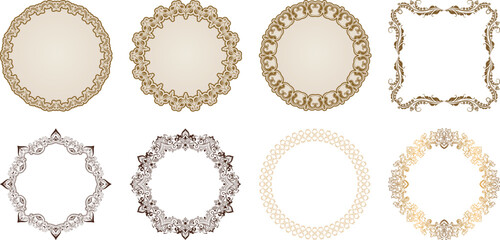 Collection of Ornate Circular and Square Decorative Frames with Intricate Patterns