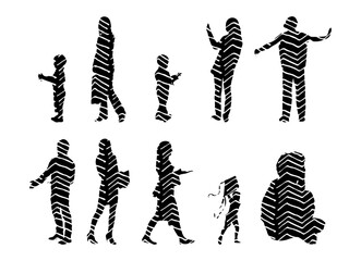 Vector illustration, Outline silhouettes of people, Contour drawing, people silhouette, Icon Set Isolated , Silhouette of sitting people, Architectural set