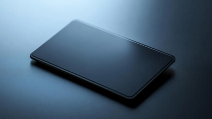 Minimal matte black card with chip reader, floating on a clean blurred black background. Sleek, modern, and simple design for tech, finance, or branding visuals.