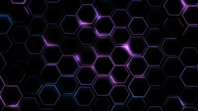 Abstract hexagon pattern glowing purple energy tech background