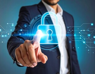 The company's technology uses a human finger to press a glowing holographic button in the shape of a padlock.