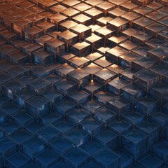 Fototapeta premium Abstract Blue and Orange Glass Cubes Pattern