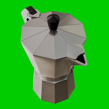 bialetti coffee machine isolated on green background