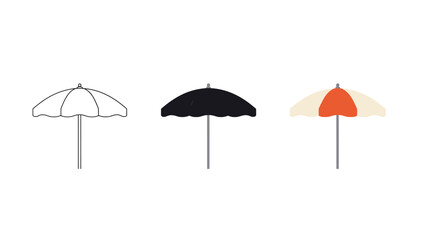 Vector art of three beach umbrellas in different styles hand drawn vector illustration