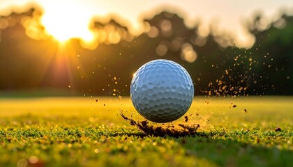 Golf Ball Launching Off the Ground at Sunset with Golden Light