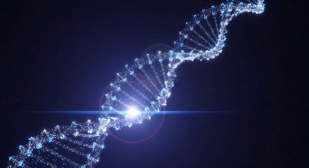 Stunning DNA strand illuminated against starry night sky for groundbreaking medical research visuals