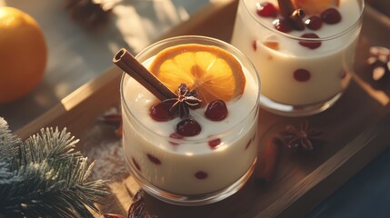 Festive Eggnog Cocktail with Orange and Cinnamon Garnish