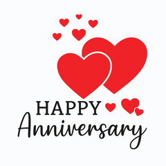 Happy anniversary greeting card with red hearts. Romantic love celebration vector illustration for wedding anniversary, valentine, and couple events