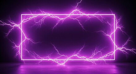 Vibrant Purple Neon Rectangle Frame with Electric Lightning Bolts.