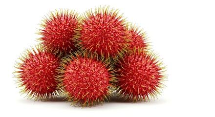 Cluster of red rambutan fruits isolated on white background  