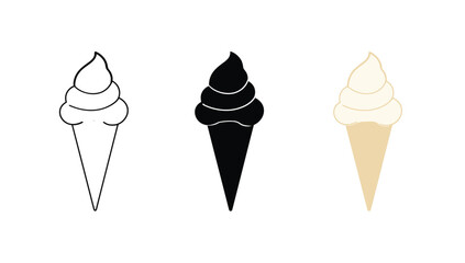Illustration of an ice cream cone in three different styles