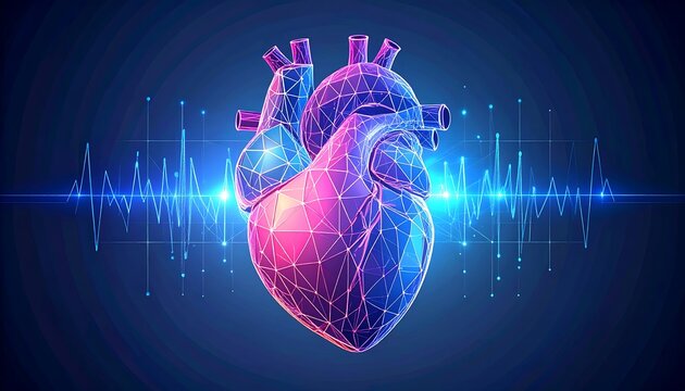 Low-poly heart graphic with EKG