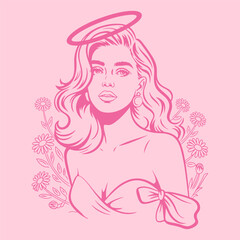 Elegant Angel Woman Line Art Illustration