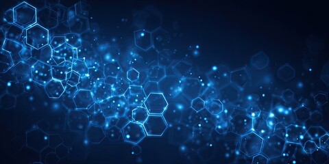 Abstract blue digital illustration depicting a network of interconnected hexagonal shapes with glowing points