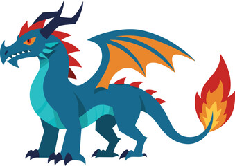 Fototapeta premium Mythical fantasy blue dragon creature illustration vector graphic scalable eps icon
