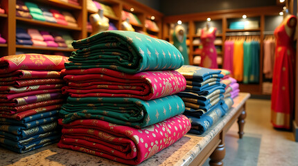 Colorful Textile Stack Close-Up