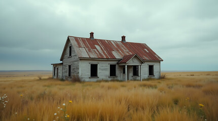 Dilapidated House with Rusty Roof