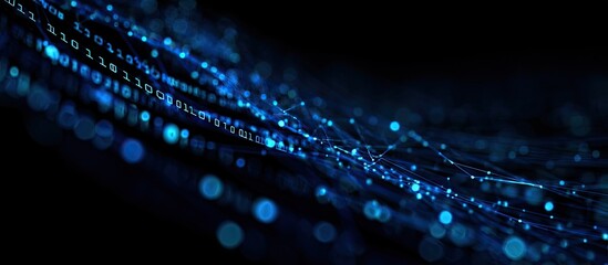 Abstract depiction of digital data flow, with binary code streams and glowing blue points