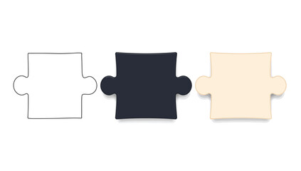 Vector art of three puzzle pieces, one outline, one silhouette, and one filled in color