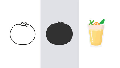Vector art of three pomegranate icons in different styles, line, silhouette, and color