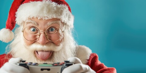 Santa claus enjoying video gaming adventure with festive enthusiasm